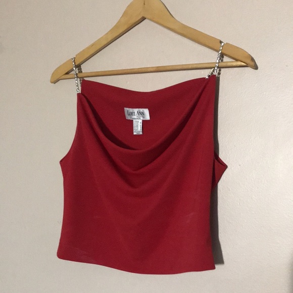 Lori Ann Petite Red Crop Top Jewel Straps Size 9/10 - Picture 2 of 13